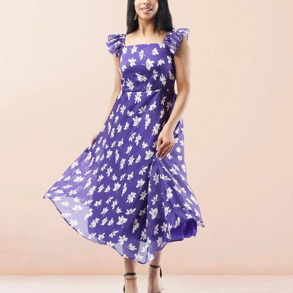 Purple Floral Chiffon Ankle-Length Dress | Muvvas Boutique - Picture 3 of 5